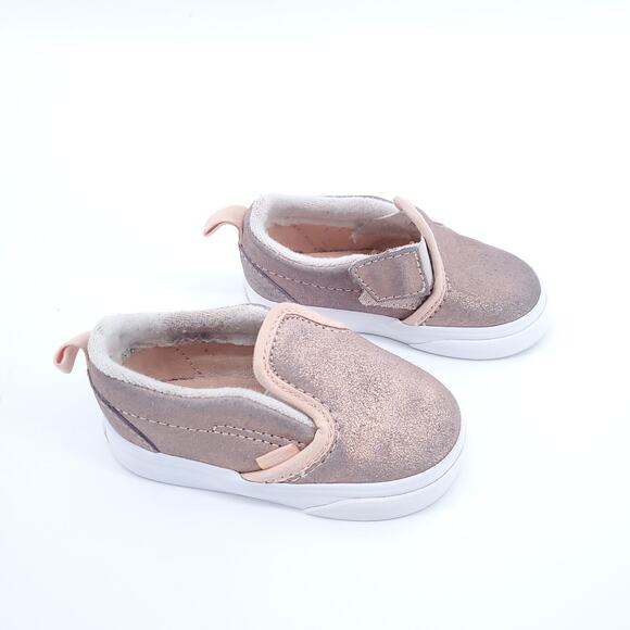 Vans Toddler Girl Metallic Rose Gold Slip-On Skater Shoe With Side Closure| 5T - Picture 2 of 10